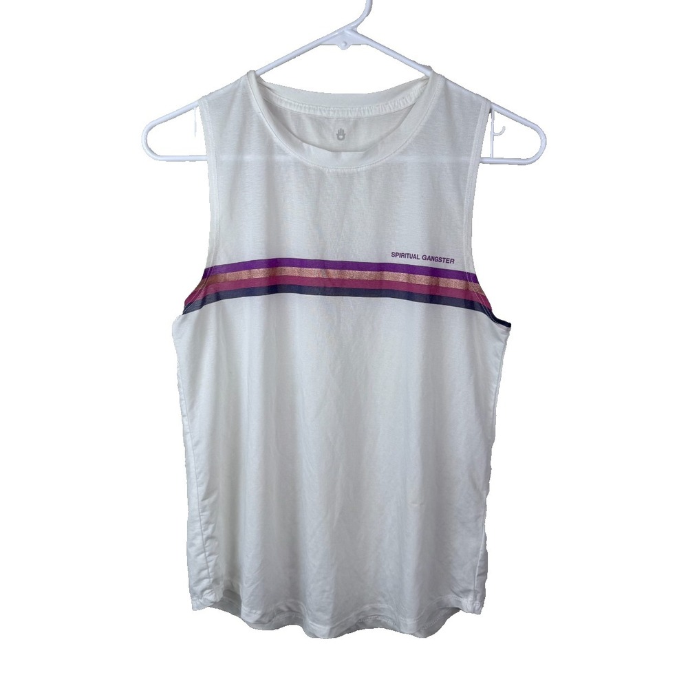 Spiritual Gangster Tank Top Women S White Rainbow Stripe Graphic Athletic Yoga